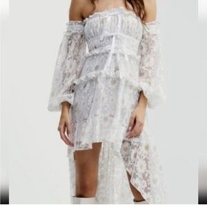 For Love And Lemons White Floral High Low Dress